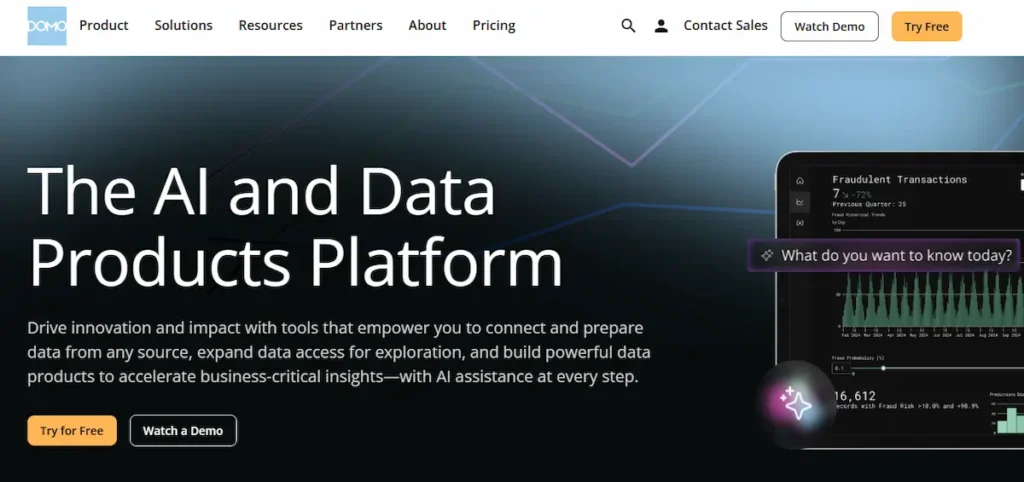 Domo home page showing cloud-based business intelligence dashboard