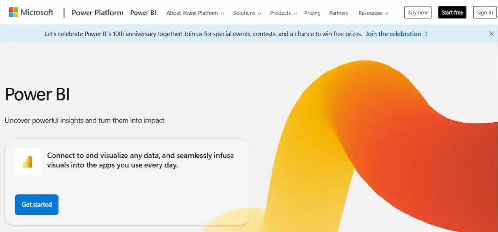 Power BI home page displaying interactive analytics dashboards