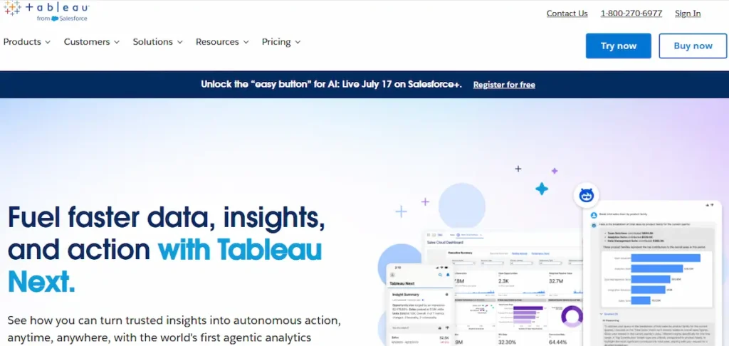 Tableau home page showcasing interactive data visualization tools